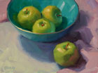 Green Apples in Blue Bowl